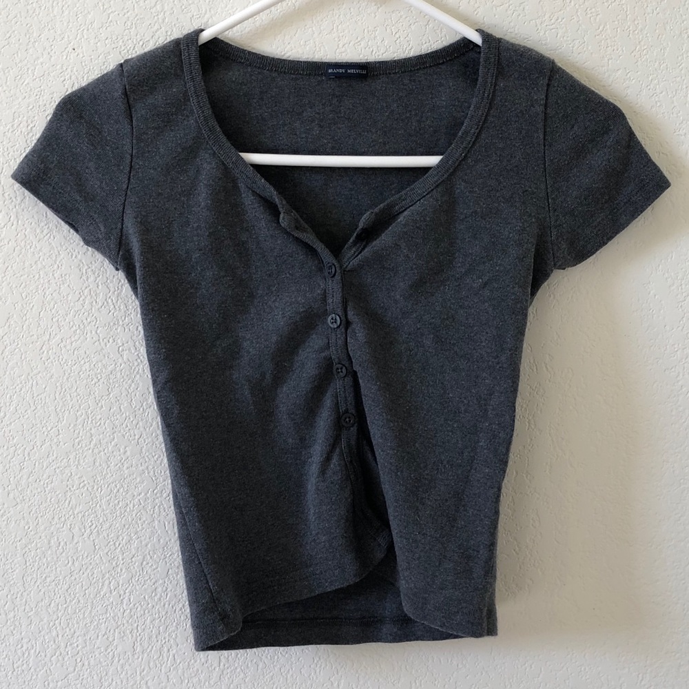 Brandy Melville grey button up t-shirt S rare
